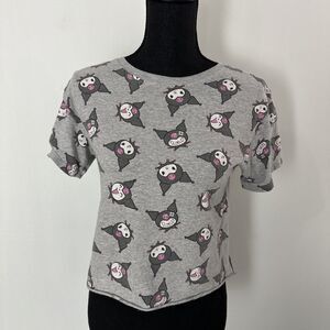 Kuromi By Sanrio Womens Size XS Crop Top Hello Kitty And Friends Gray Allover